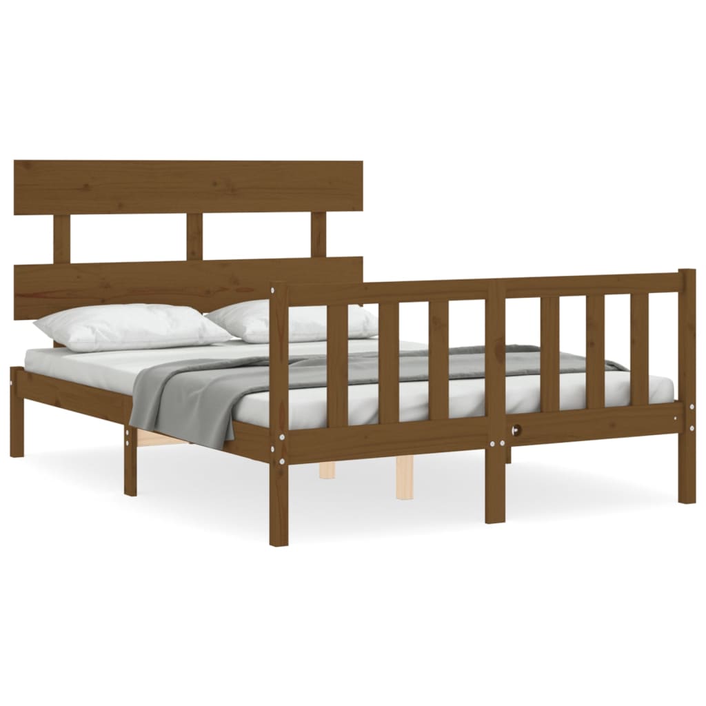 Massivholzbett mit Kopfteil Honigbraun 4FT Small Double