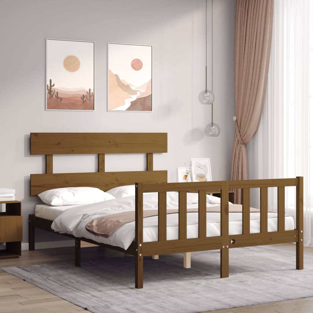 Massivholzbett mit Kopfteil Honigbraun 4FT Small Double