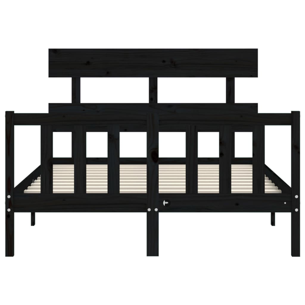 Massivholzbett mit Kopfteil Schwarz 4FT Small Double