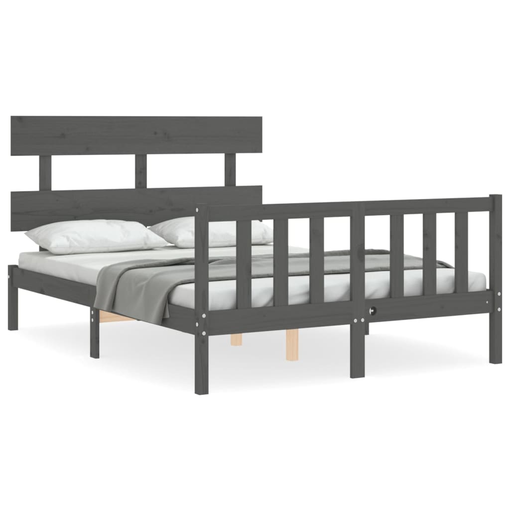 Massivholzbett mit Kopfteil Grau 4FT6 Double