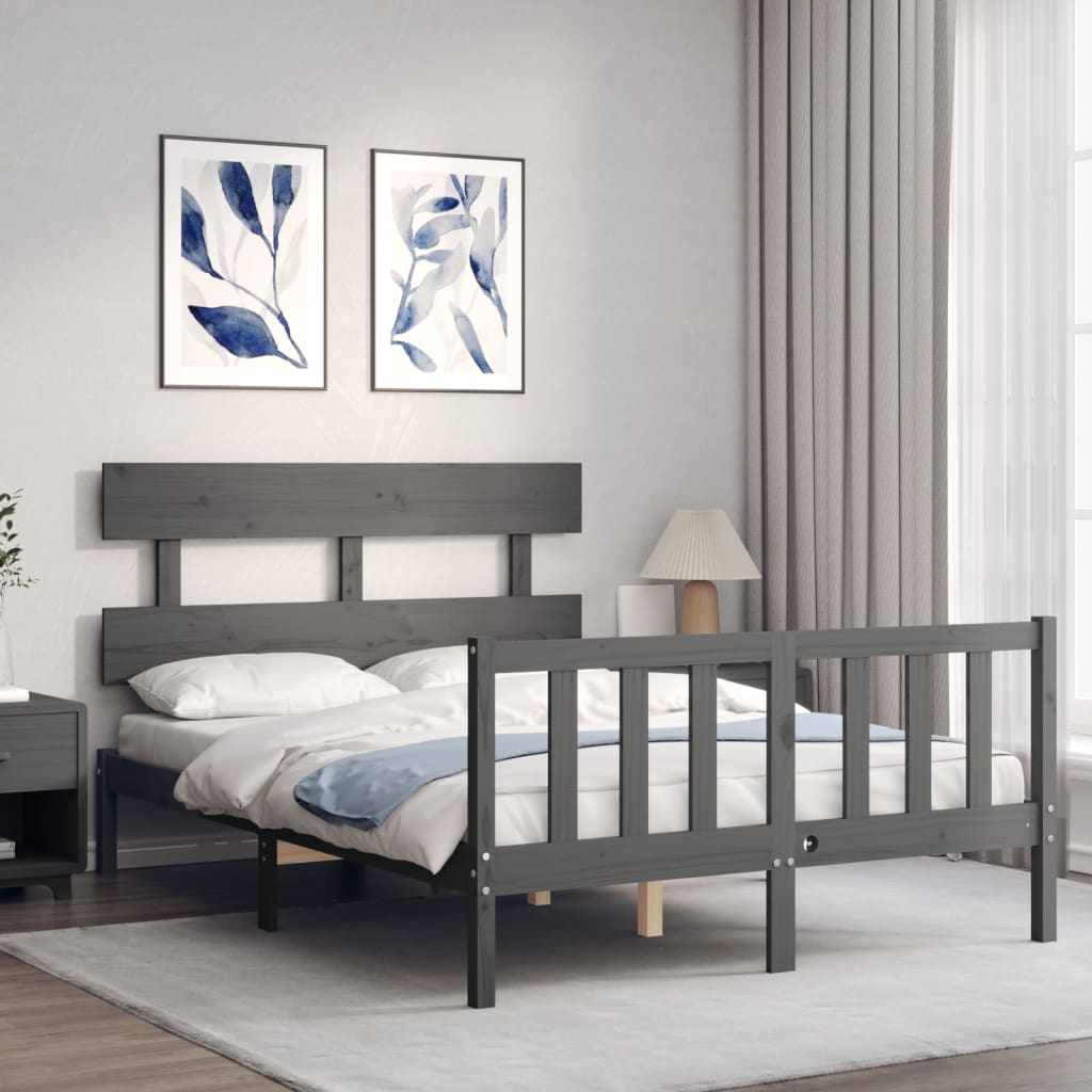 Massivholzbett mit Kopfteil Grau 4FT6 Double