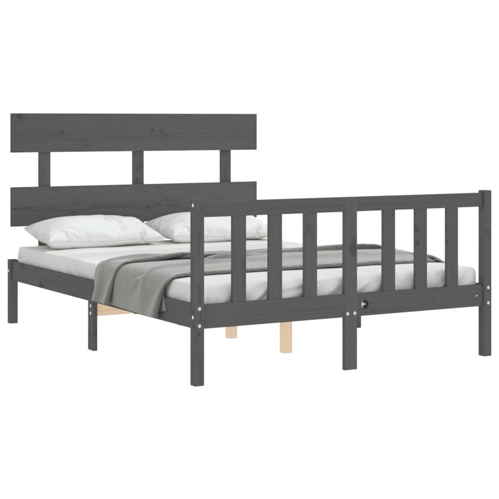 Massivholzbett mit Kopfteil Grau 4FT6 Double