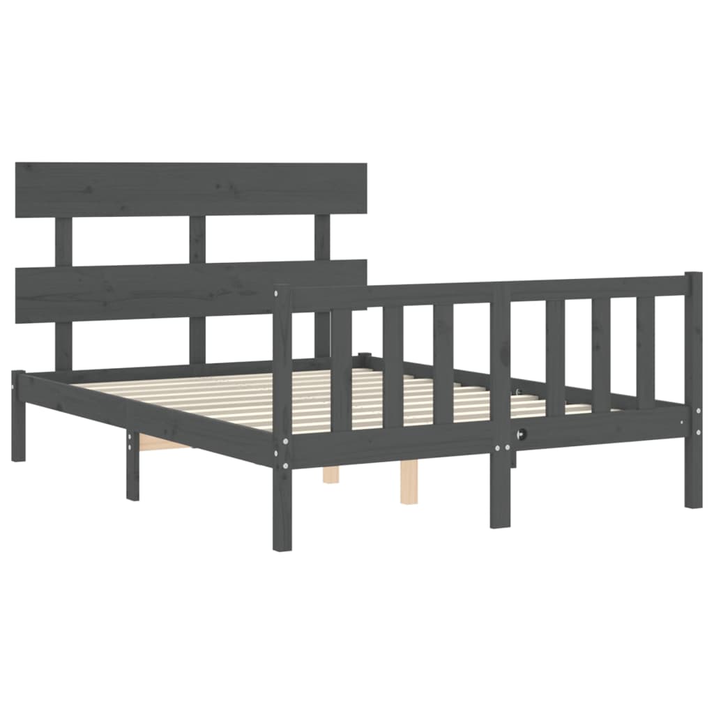 Massivholzbett mit Kopfteil Grau 4FT6 Double