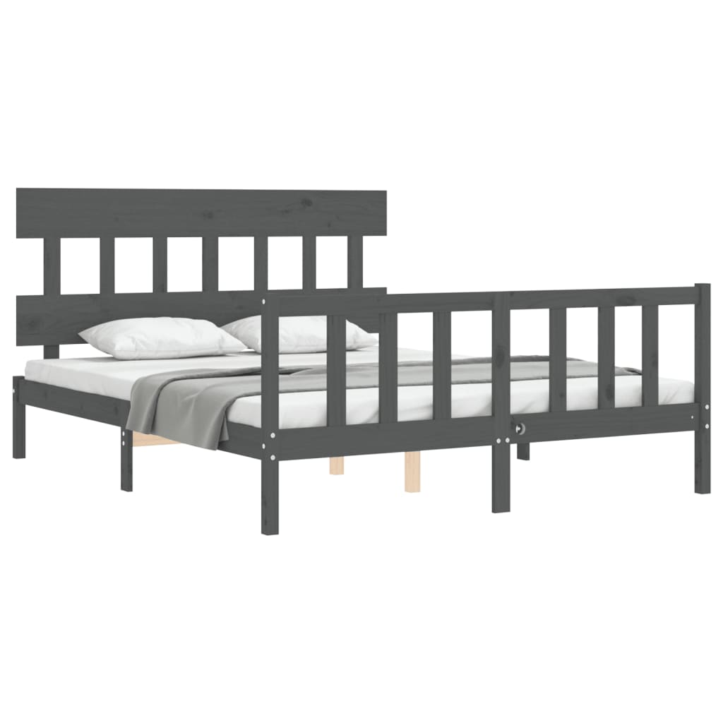 Massivholzbett mit Kopfteil Grau 5FT King Size