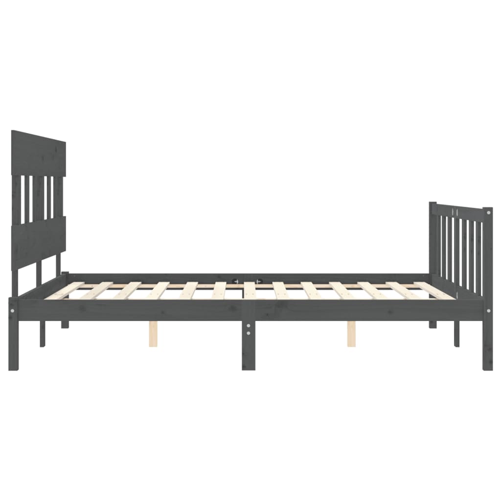 Massivholzbett mit Kopfteil Grau 5FT King Size