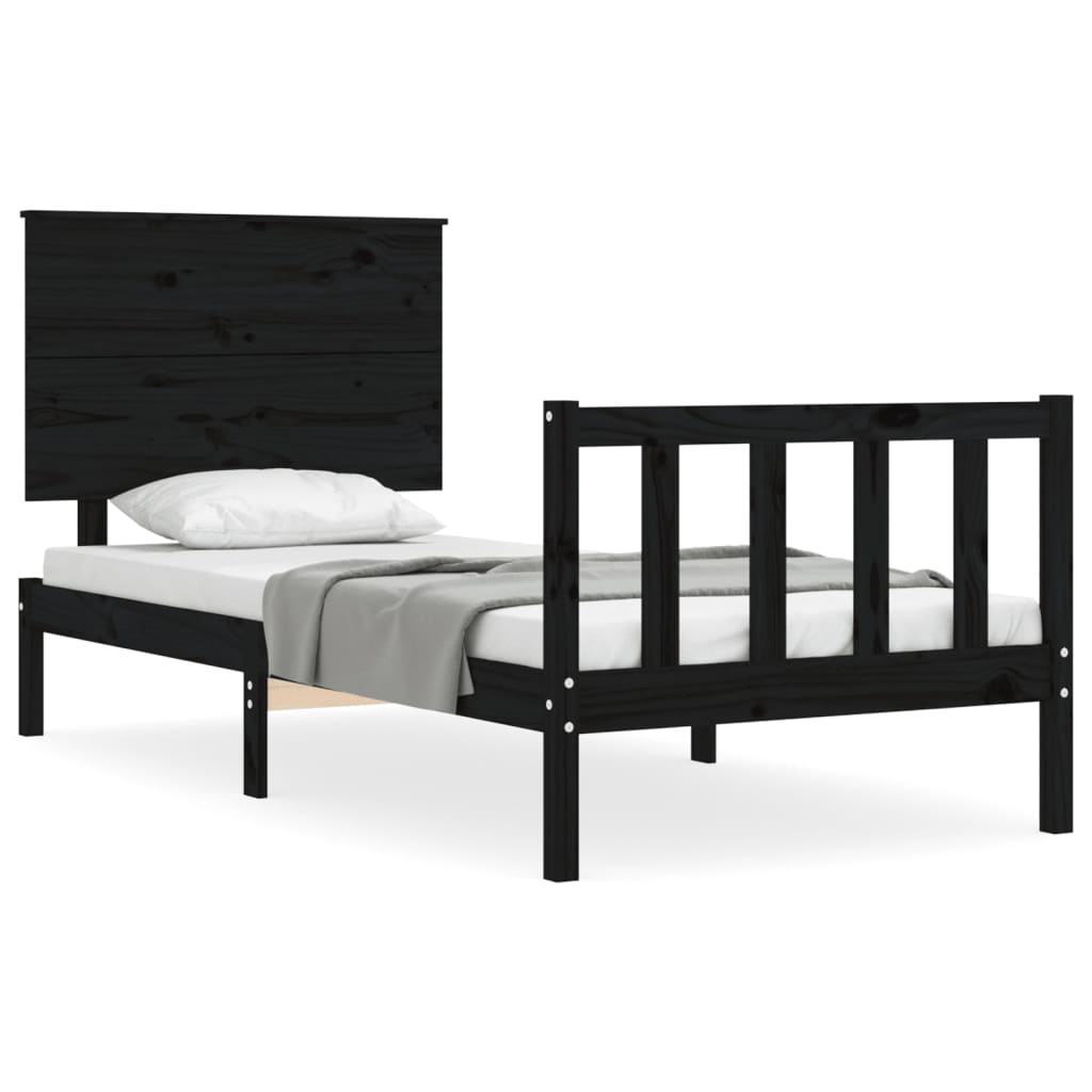 Massivholzbett mit Kopfteil Schwarz 2FT6 Small Single