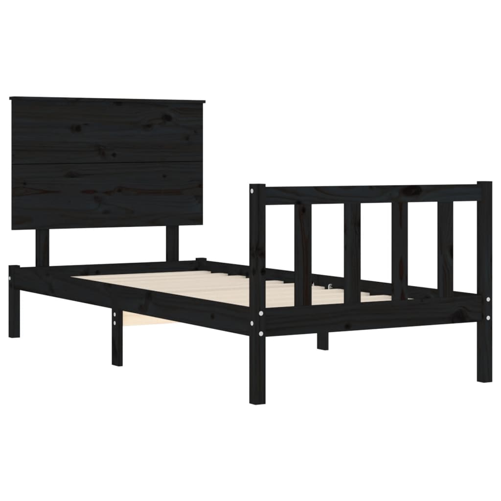 Massivholzbett mit Kopfteil Schwarz 2FT6 Small Single
