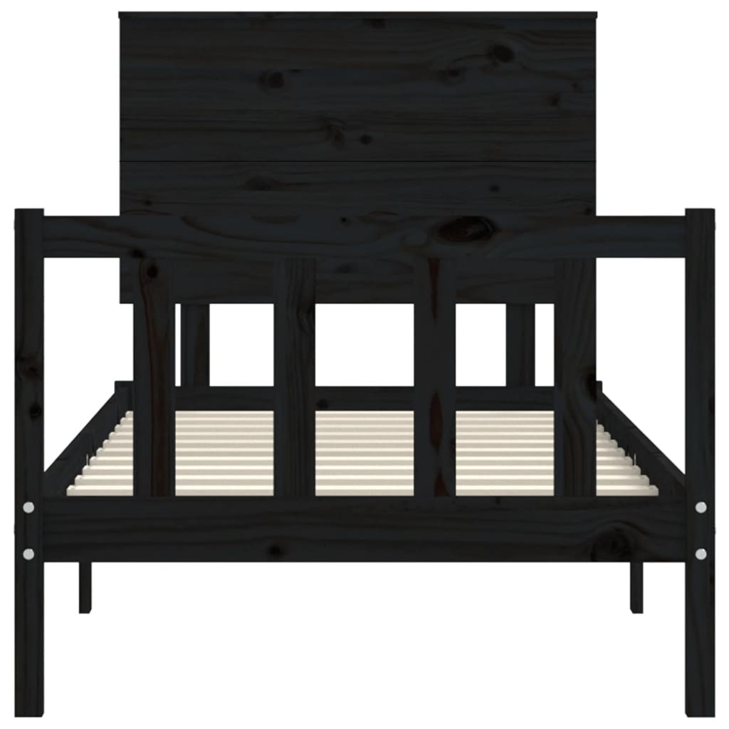 Massivholzbett mit Kopfteil Schwarz 2FT6 Small Single