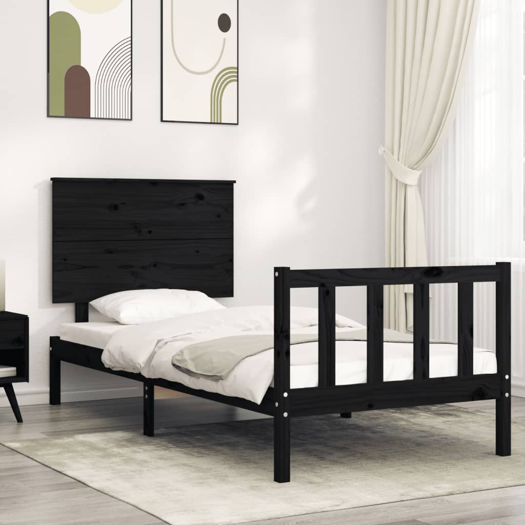 Massivholzbett mit Kopfteil Schwarz 2FT6 Small Single