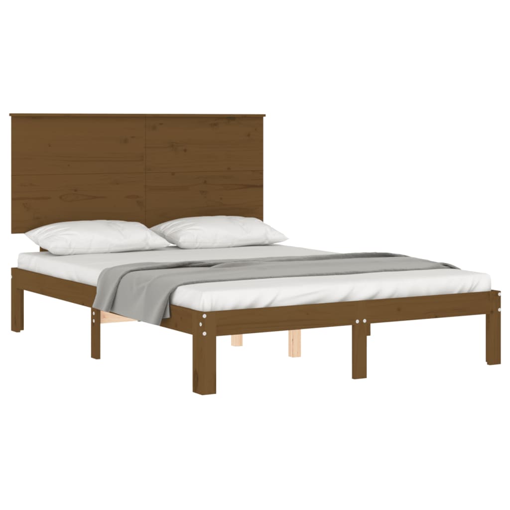 Massivholzbett mit Kopfteil Honigbraun 4FT6 Double