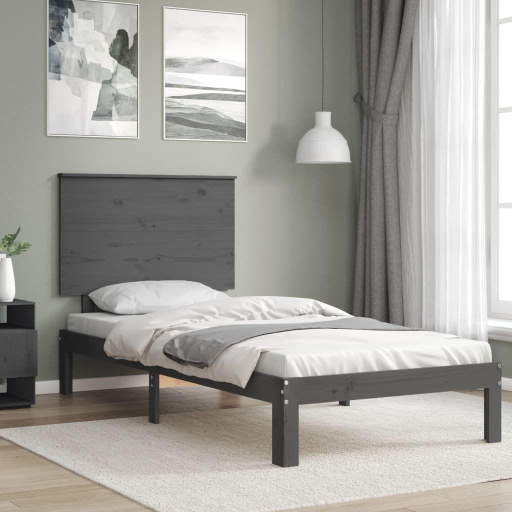 Massivholzbett mit Kopfteil Grau 90x200 cm