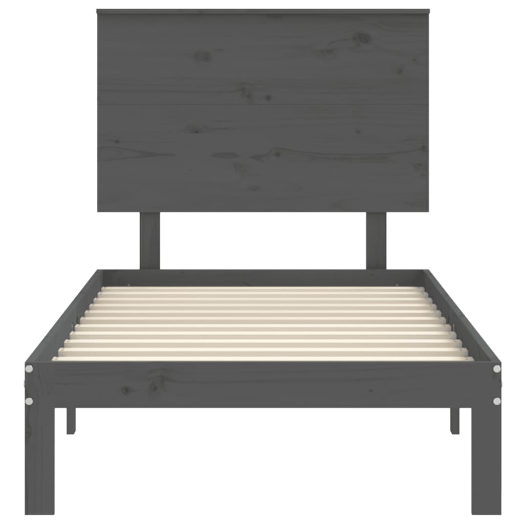 Massivholzbett mit Kopfteil Grau 90x200 cm