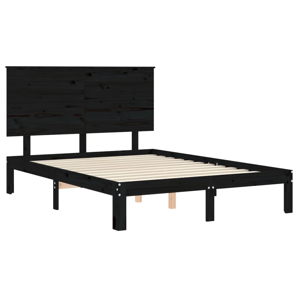 Massivholzbett mit Kopfteil Schwarz 140x200 cm