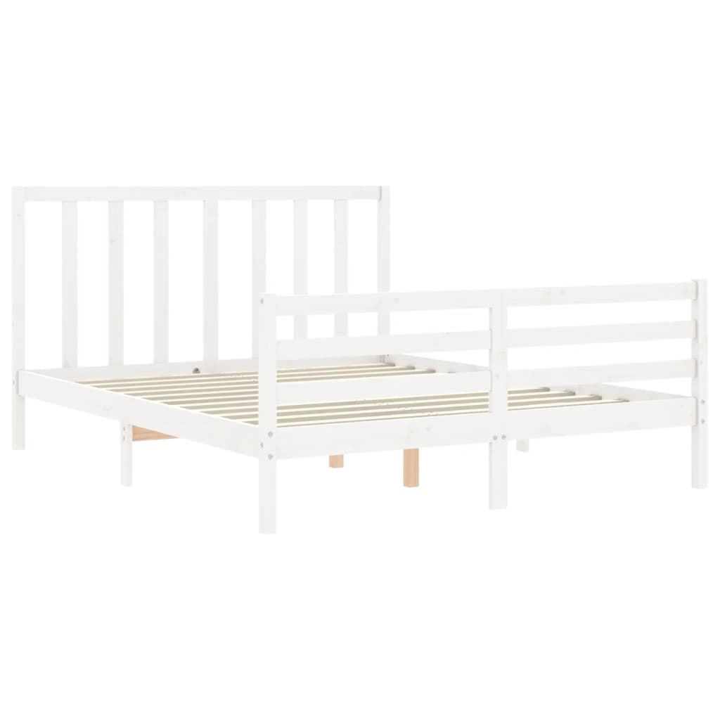 Massivholzbett mit Kopfteil Weiß 5FT King Size
