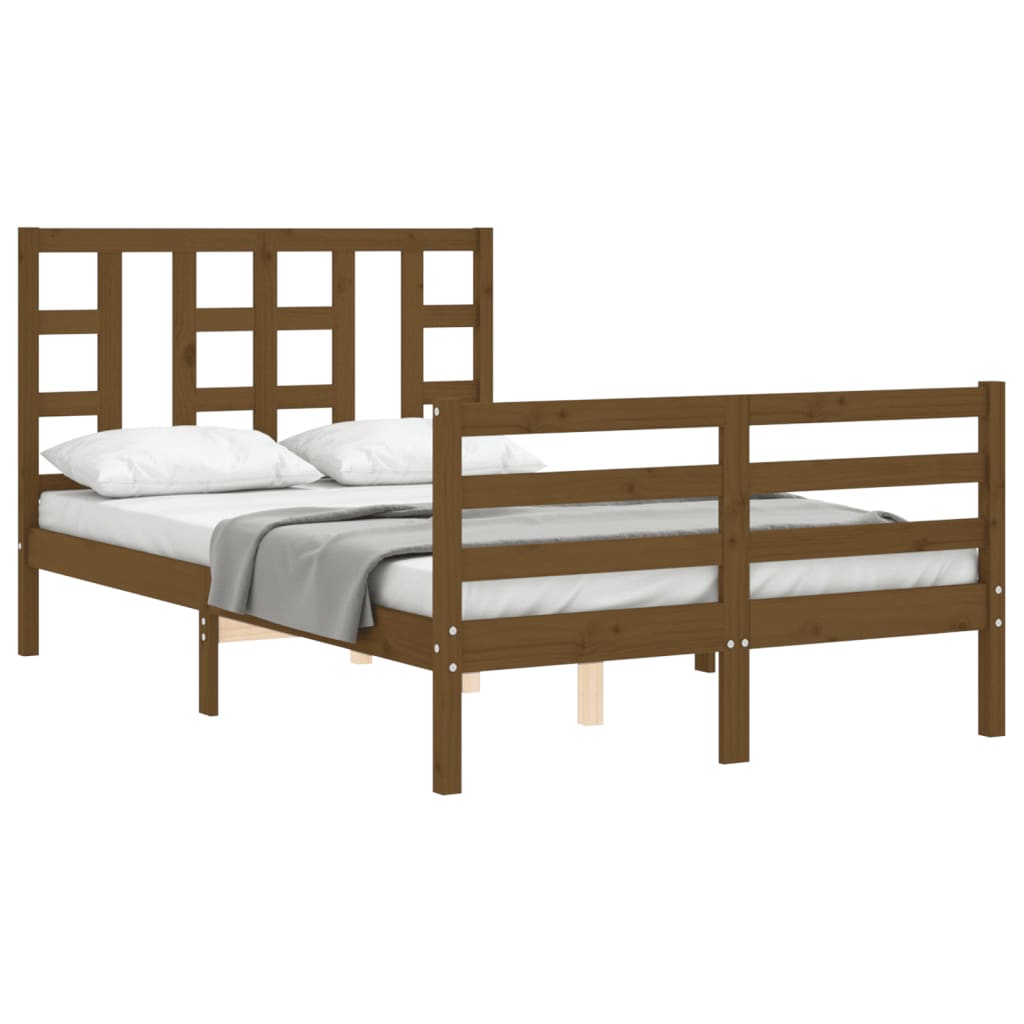 Massivholzbett mit Kopfteil Honigbraun 4FT Small Double