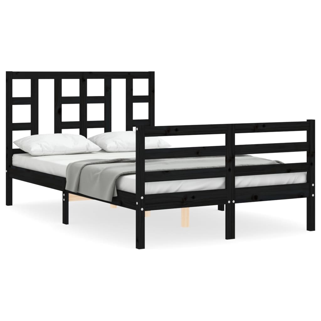 Massivholzbett mit Kopfteil Schwarz 4FT Small Double