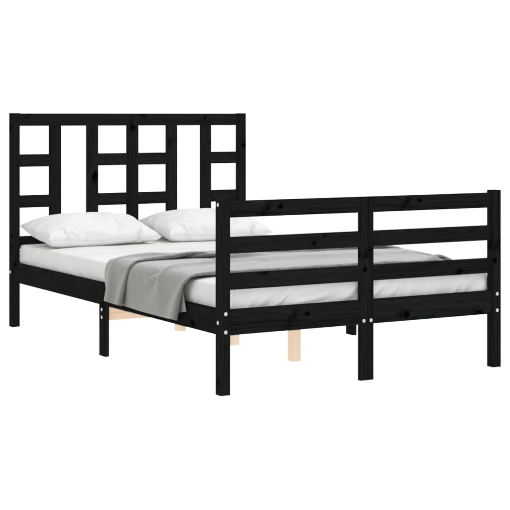 Massivholzbett mit Kopfteil Schwarz 4FT Small Double