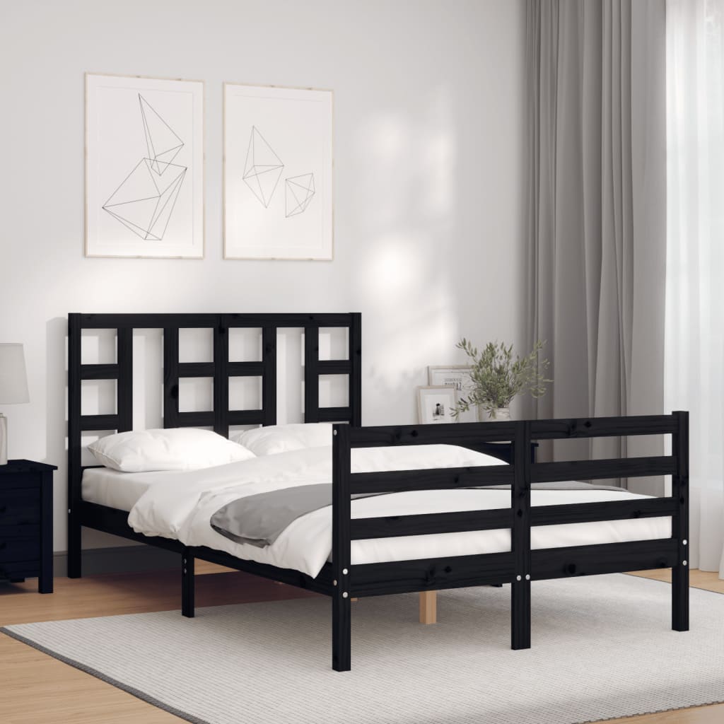 Massivholzbett mit Kopfteil Schwarz 4FT Small Double