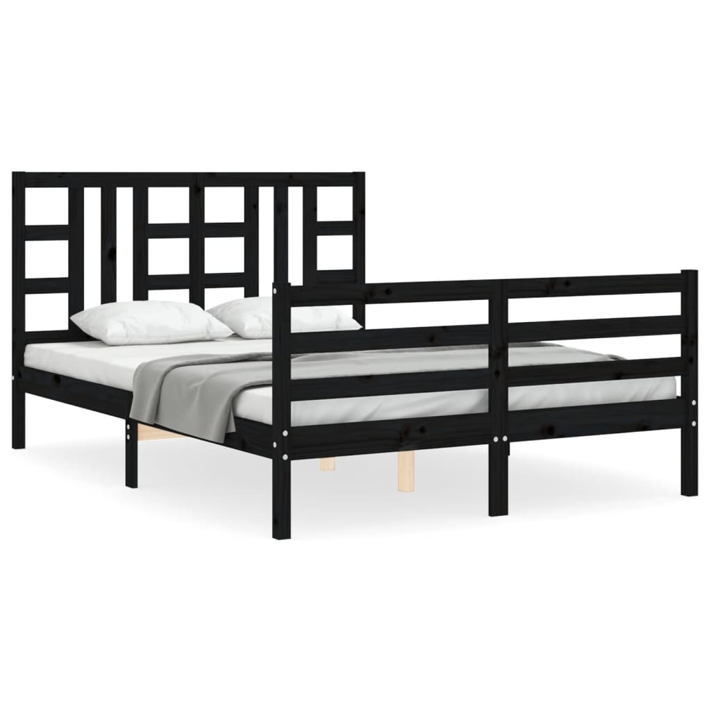 Massivholzbett mit Kopfteil Schwarz 4FT6 Double