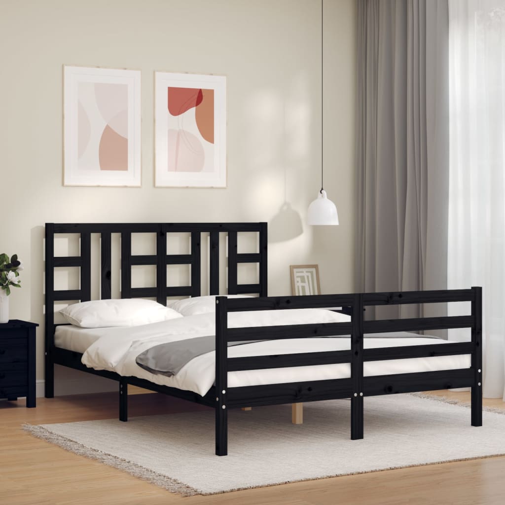 Massivholzbett mit Kopfteil Schwarz 4FT6 Double