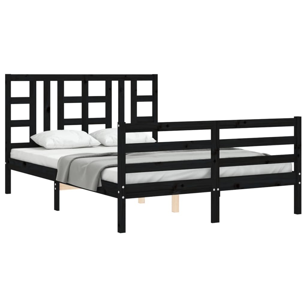 Massivholzbett mit Kopfteil Schwarz 4FT6 Double