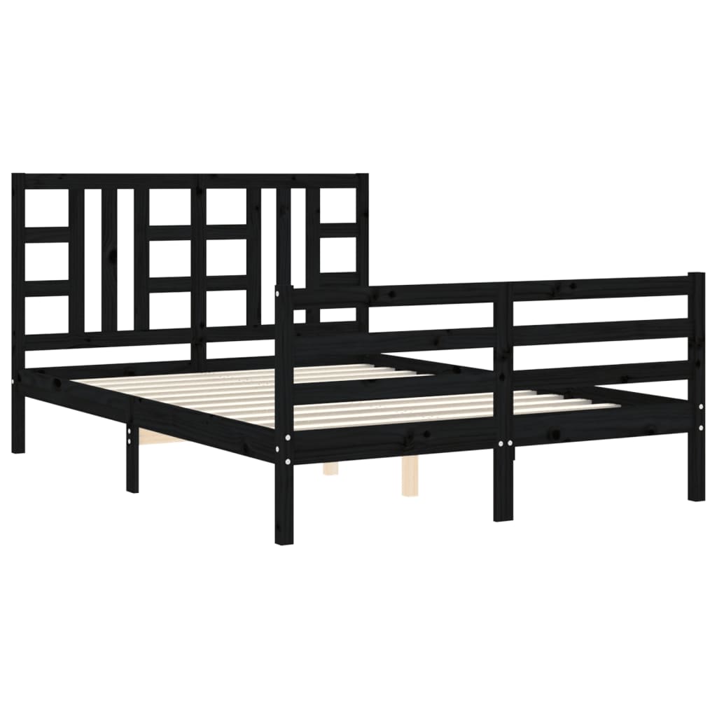 Massivholzbett mit Kopfteil Schwarz 4FT6 Double