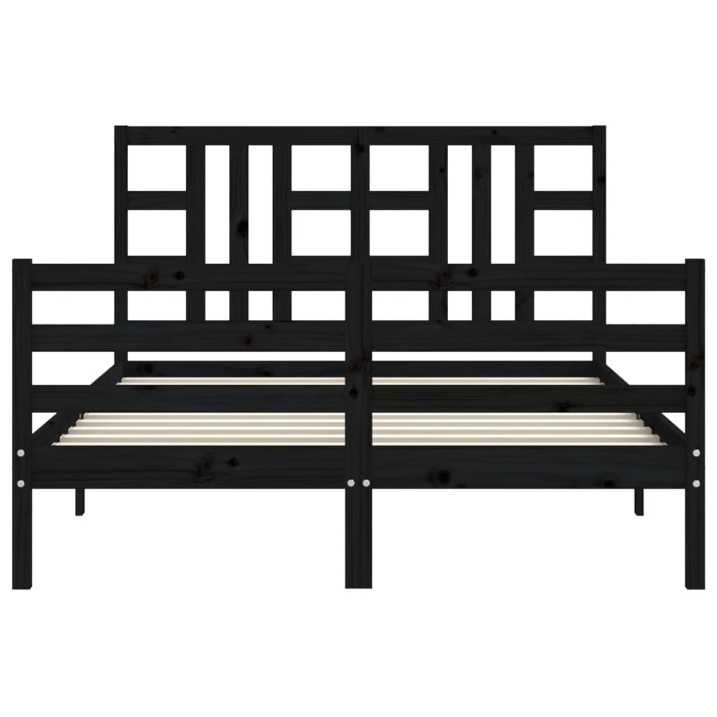 Massivholzbett mit Kopfteil Schwarz 4FT6 Double