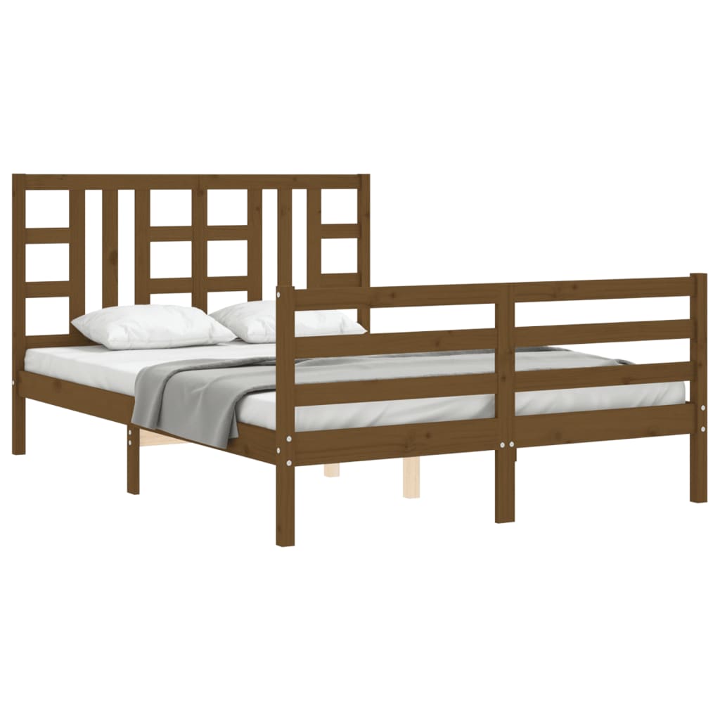 Massivholzbett mit Kopfteil Honigbraun 5FT King Size