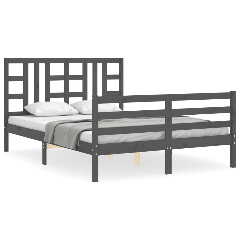 Massivholzbett mit Kopfteil Grau 160x200 cm
