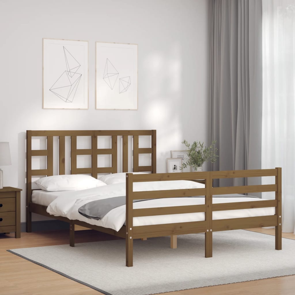 Massivholzbett mit Kopfteil Honigbraun 160x200 cm