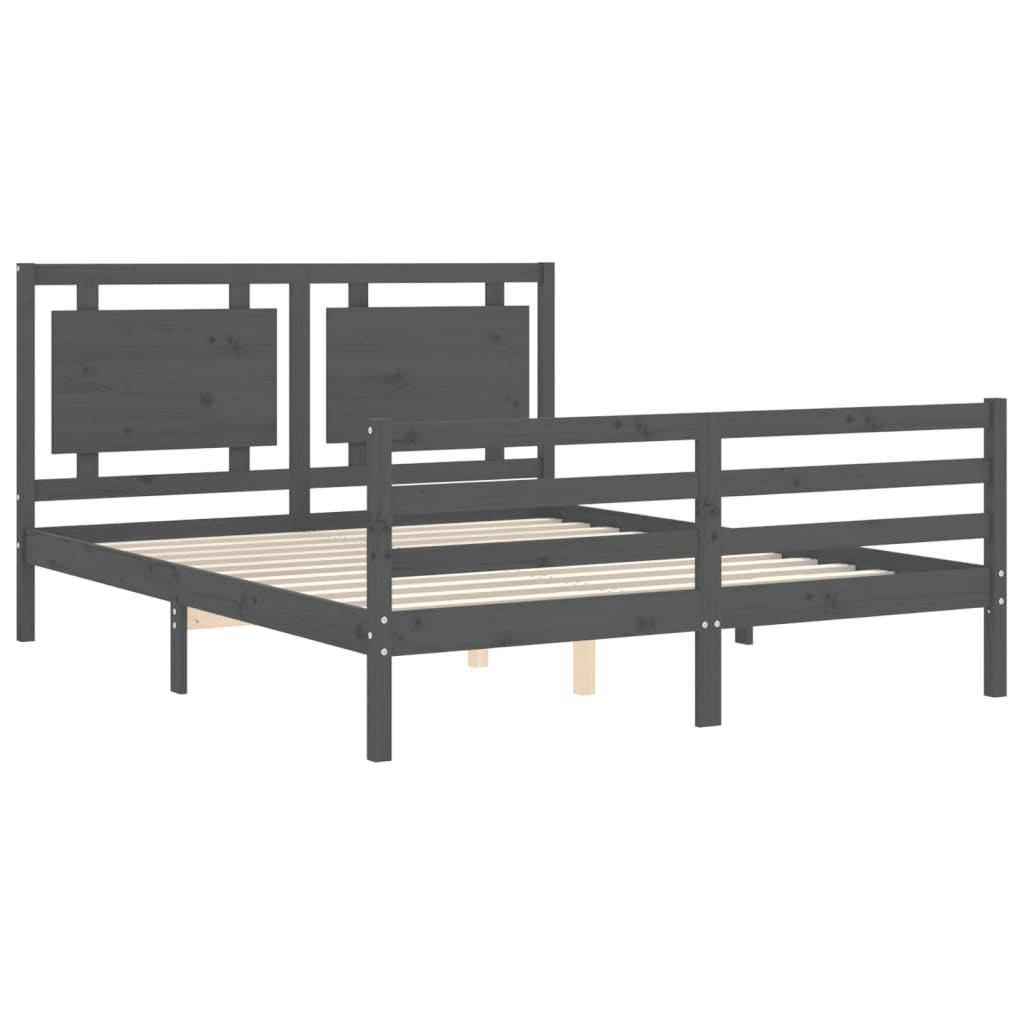 Massivholzbett mit Kopfteil Grau 5FT King Size