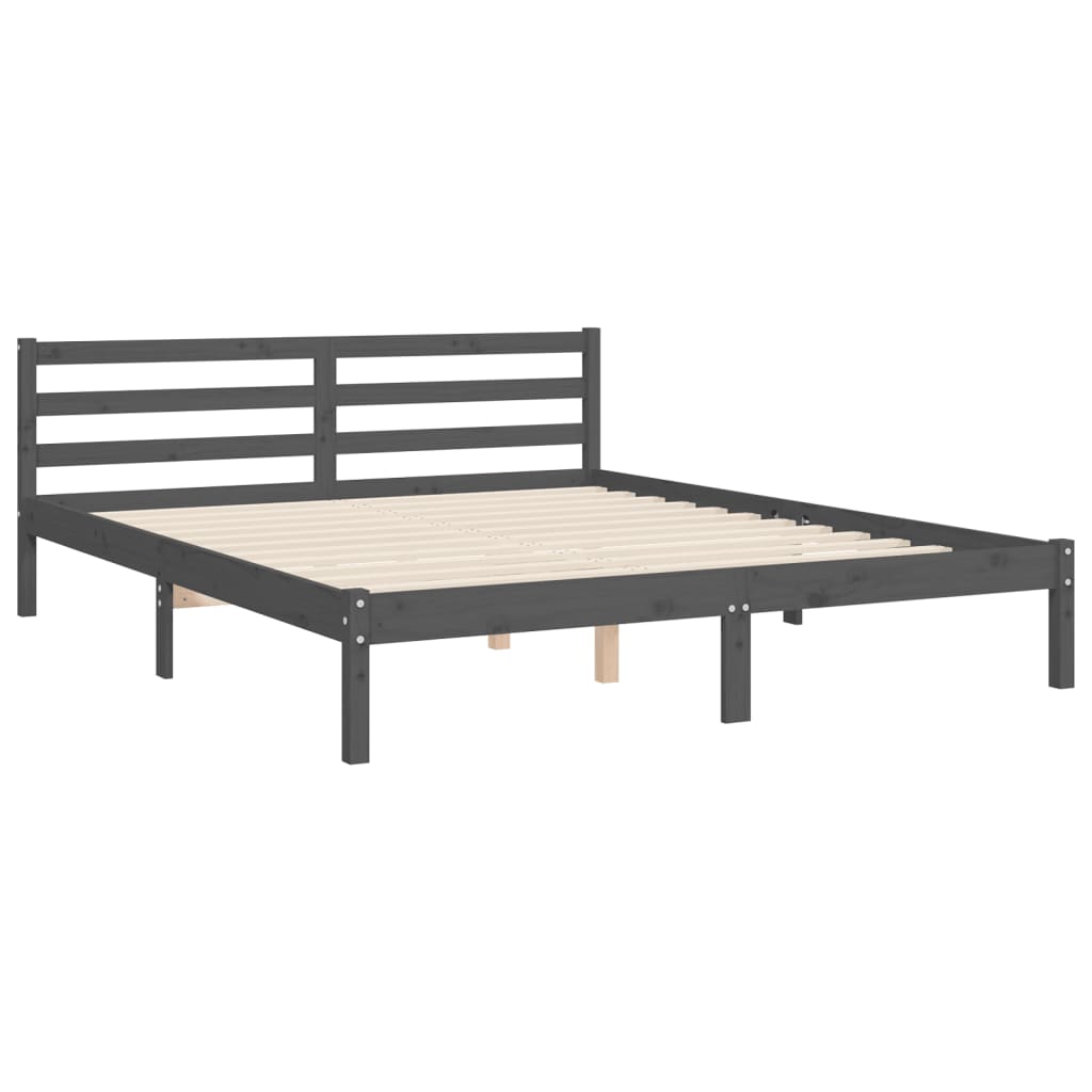 Massivholzbett mit Kopfteil Grau 5FT King Size