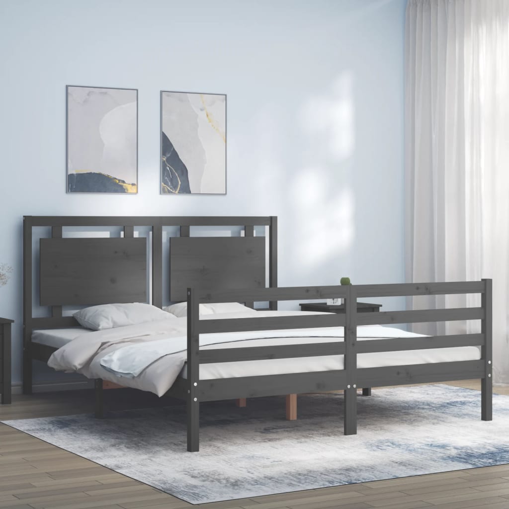 Massivholzbett mit Kopfteil Grau 5FT King Size