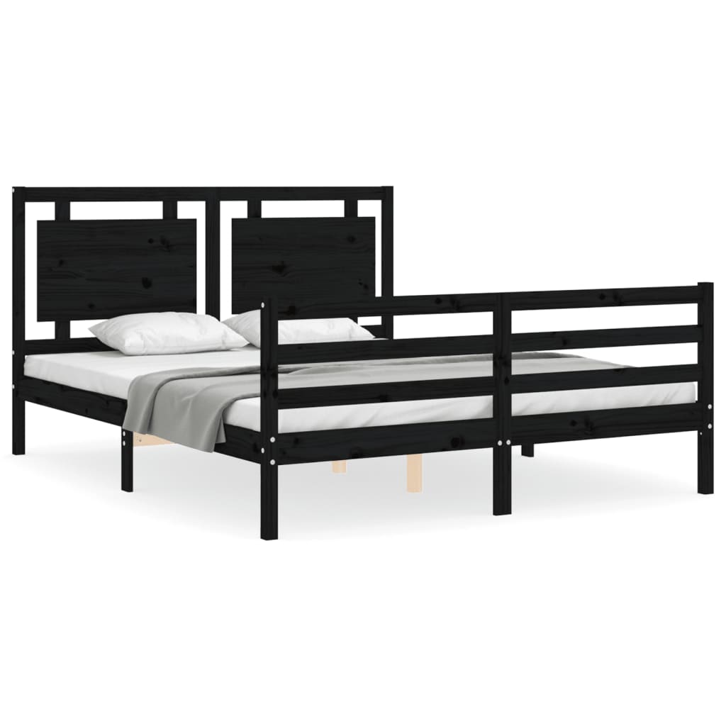 Massivholzbett mit Kopfteil Schwarz 5FT King Size