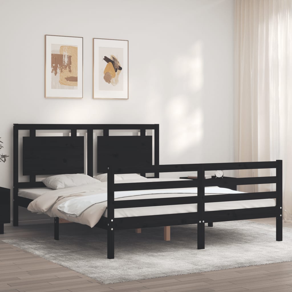 Massivholzbett mit Kopfteil Schwarz 5FT King Size
