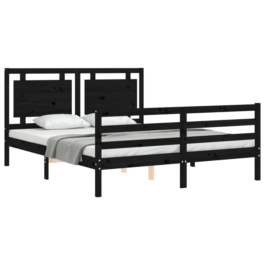 Massivholzbett mit Kopfteil Schwarz 5FT King Size