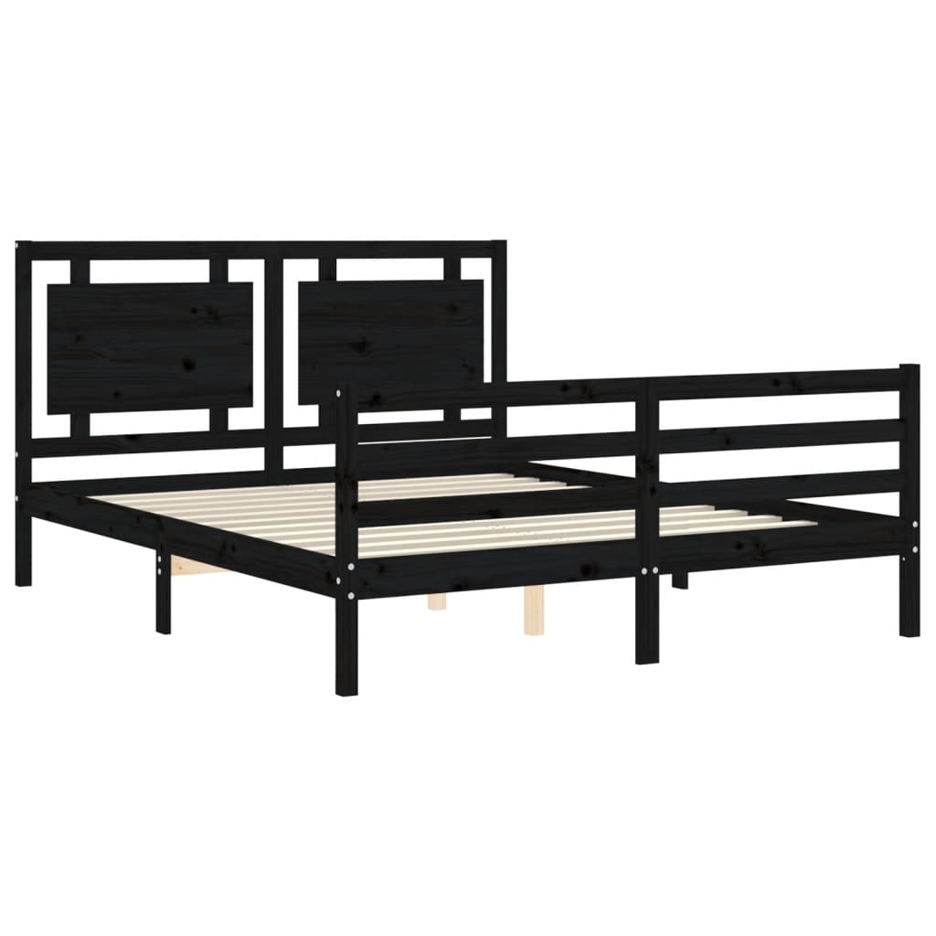 Massivholzbett mit Kopfteil Schwarz 5FT King Size