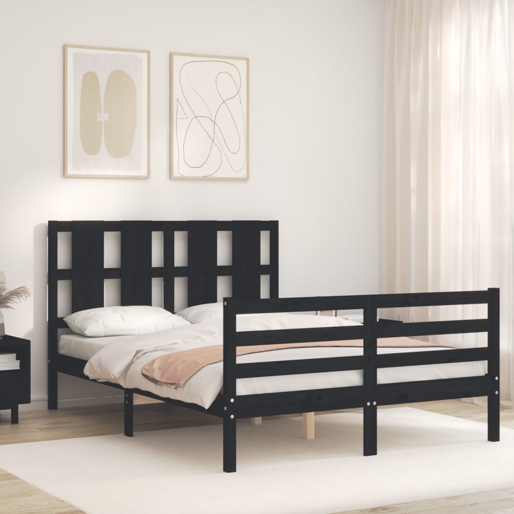 Massivholzbett mit Kopfteil Schwarz 4FT Small Double