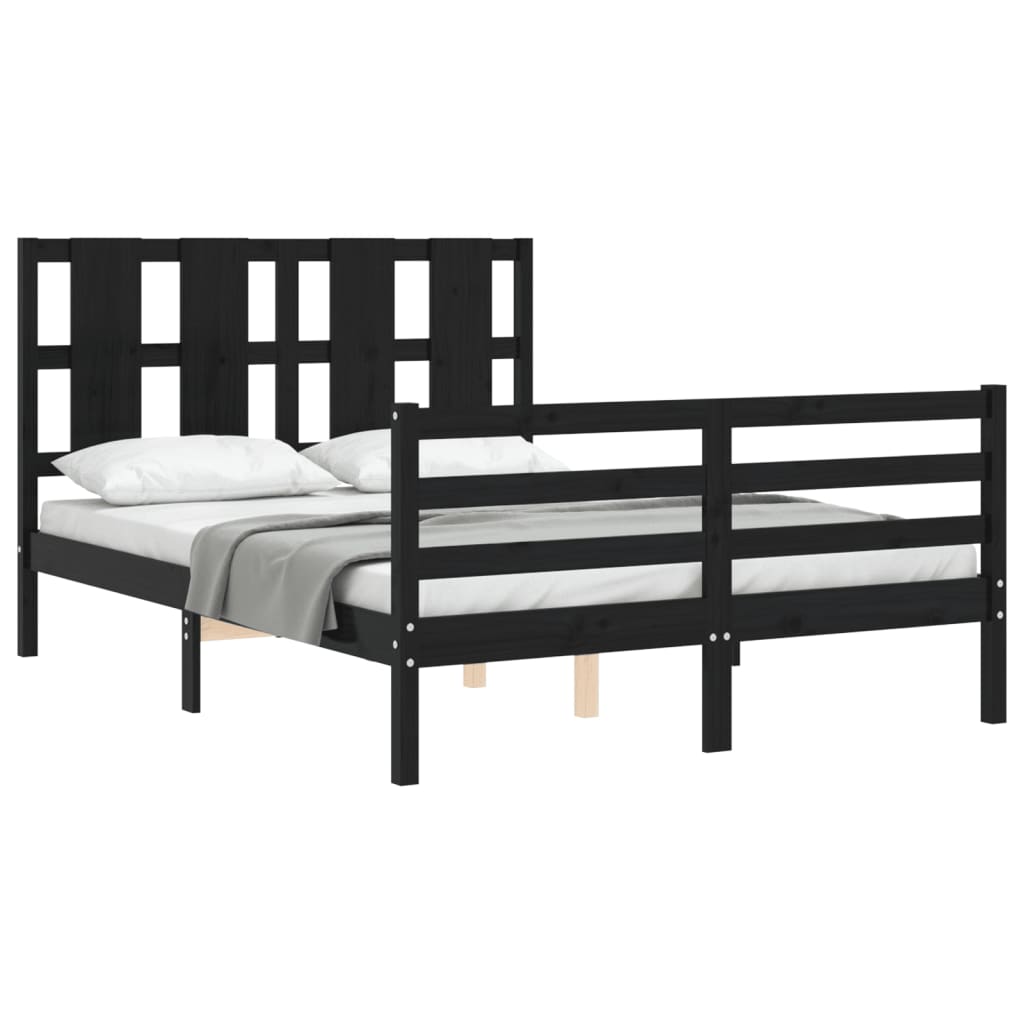 Massivholzbett mit Kopfteil Schwarz 4FT Small Double