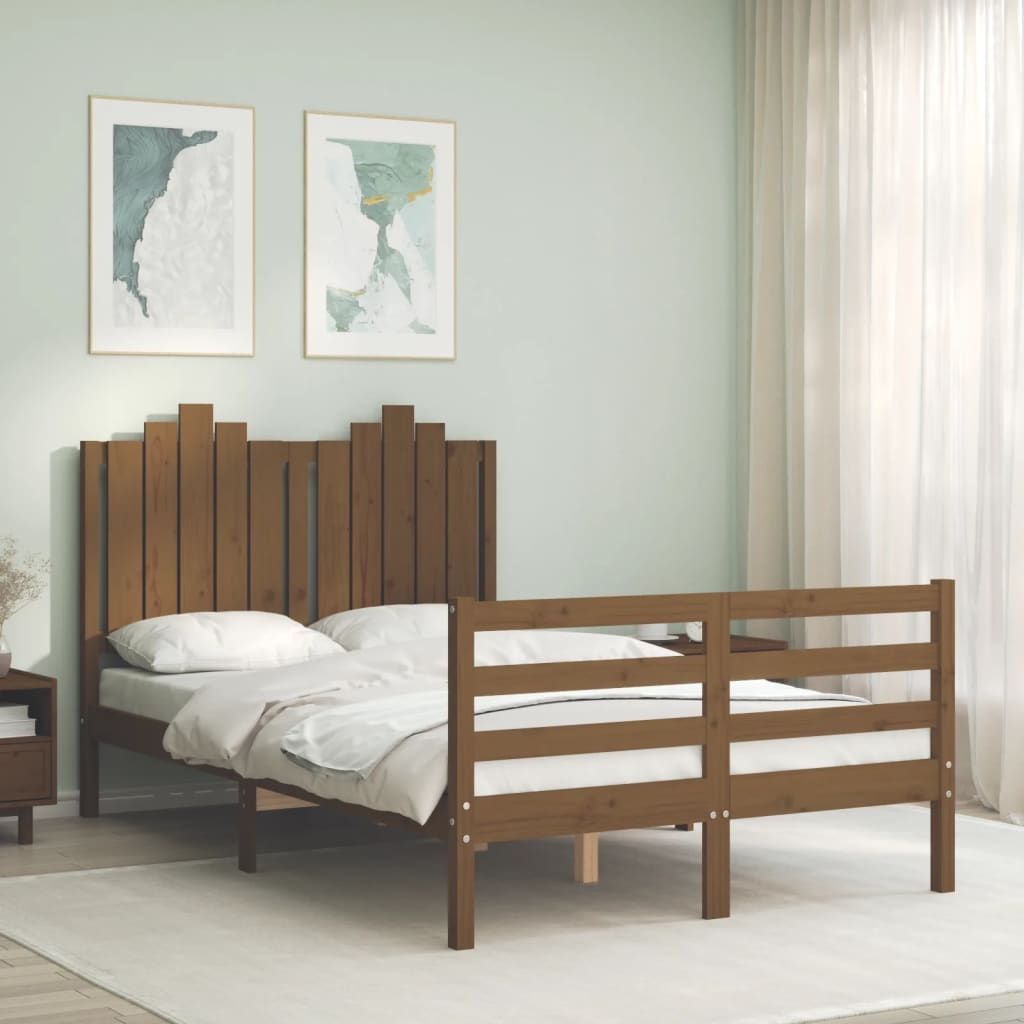 Massivholzbett mit Kopfteil Honigbraun 4FT Small Double