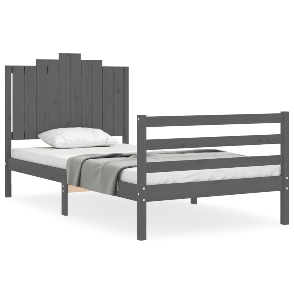 Massivholzbett mit Kopfteil Grau 100x200 cm