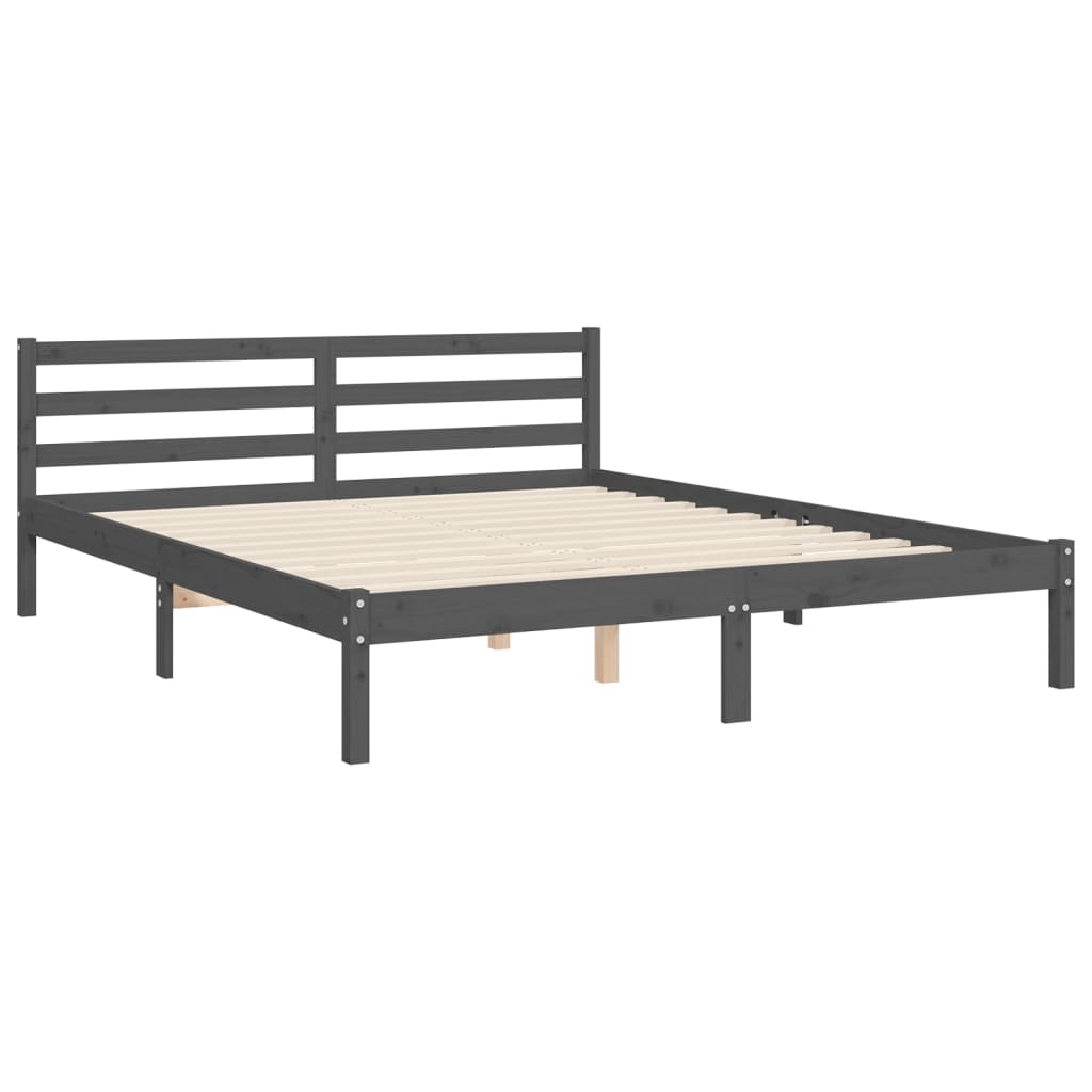 Massivholzbett mit Kopfteil Grau 5FT King Size
