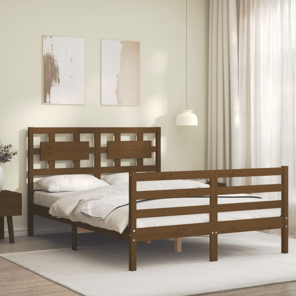 Massivholzbett mit Kopfteil Honigbraun 4FT Small Double