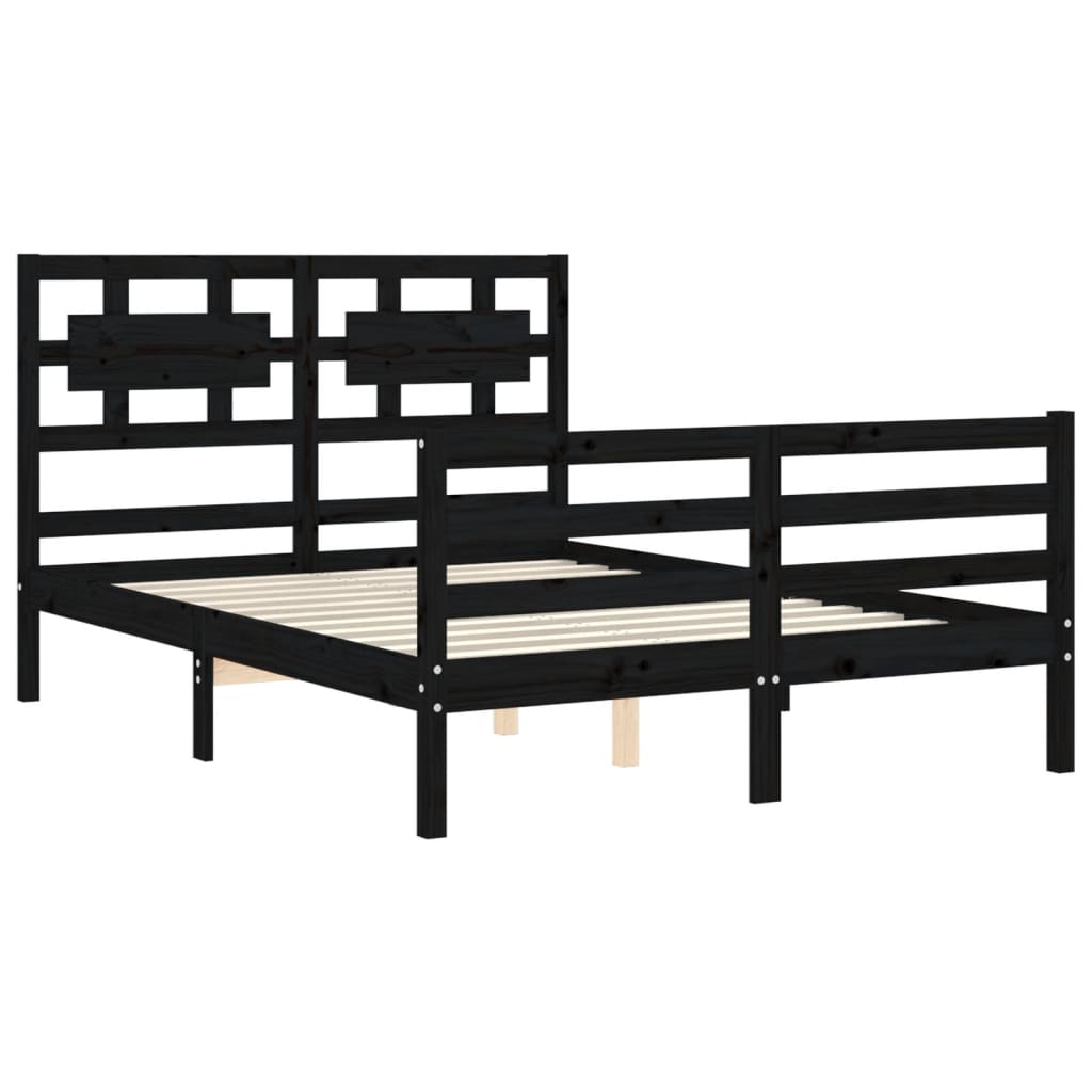 Massivholzbett mit Kopfteil Schwarz 4FT Small Double