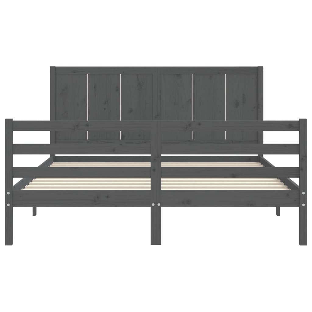 Massivholzbett mit Kopfteil Grau