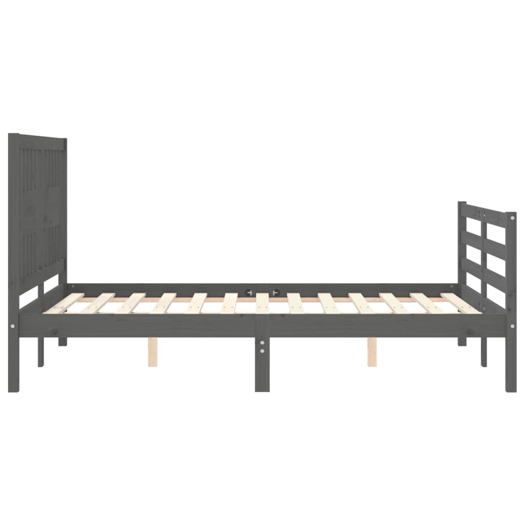 Massivholzbett mit Kopfteil Grau 140x200 cm