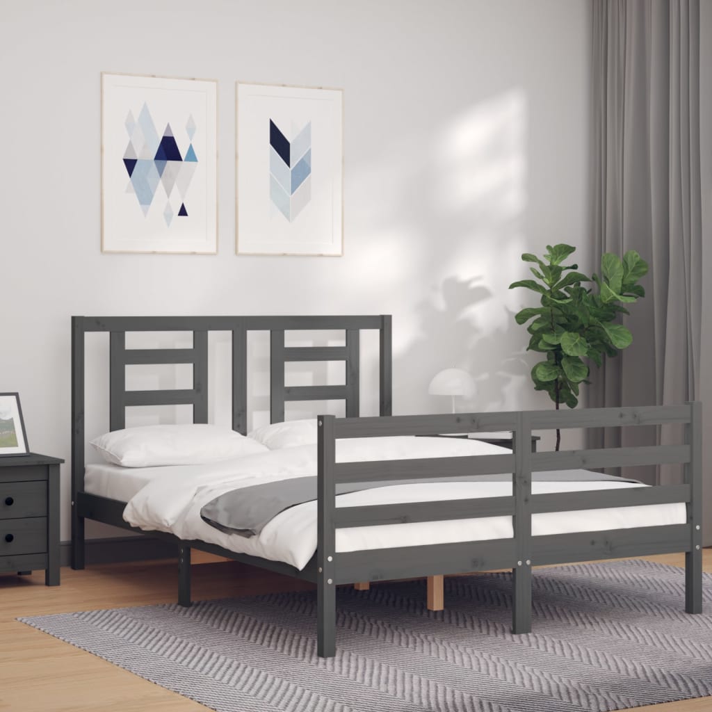 Massivholzbett mit Kopfteil Grau 140x200 cm