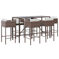 Thumbnail for 7-tlg. Gartenbar-Set mit Kissen Braun Poly Rattan