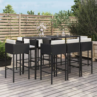 Thumbnail for 9-tlg. Gartenbar-Set mit Kissen Schwarz Poly Rattan