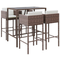 Thumbnail for 5-tlg. Gartenbar-Set mit Kissen Braun Poly Rattan
